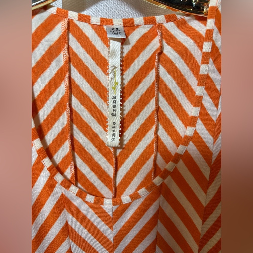 Anthropologie Uncle Frank Orange White Chevron Mini Dress XS - Picture 3 of 5